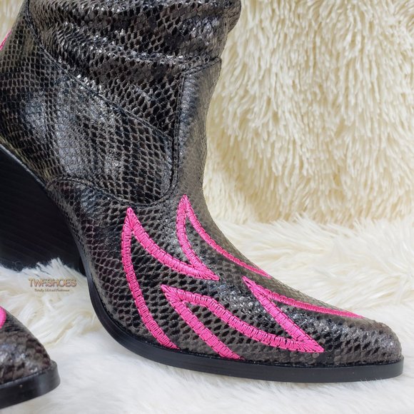 Thigh High Western cowboy slouch boots black neon - Picture 9 of 16